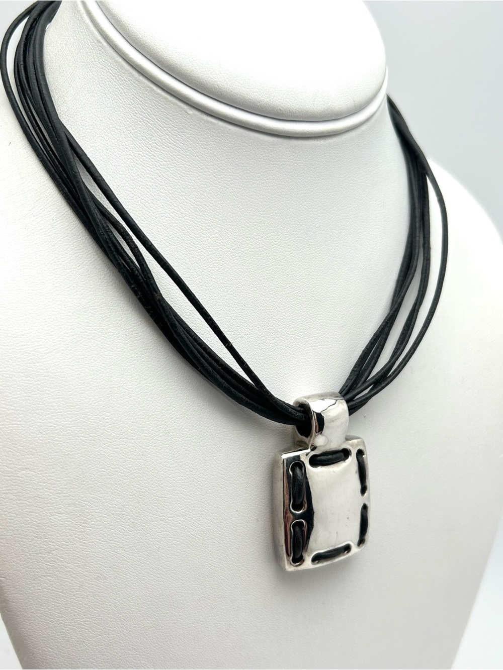 Simon Sebbag SSD Sterling Silver Pendant Black Leather Necklace
